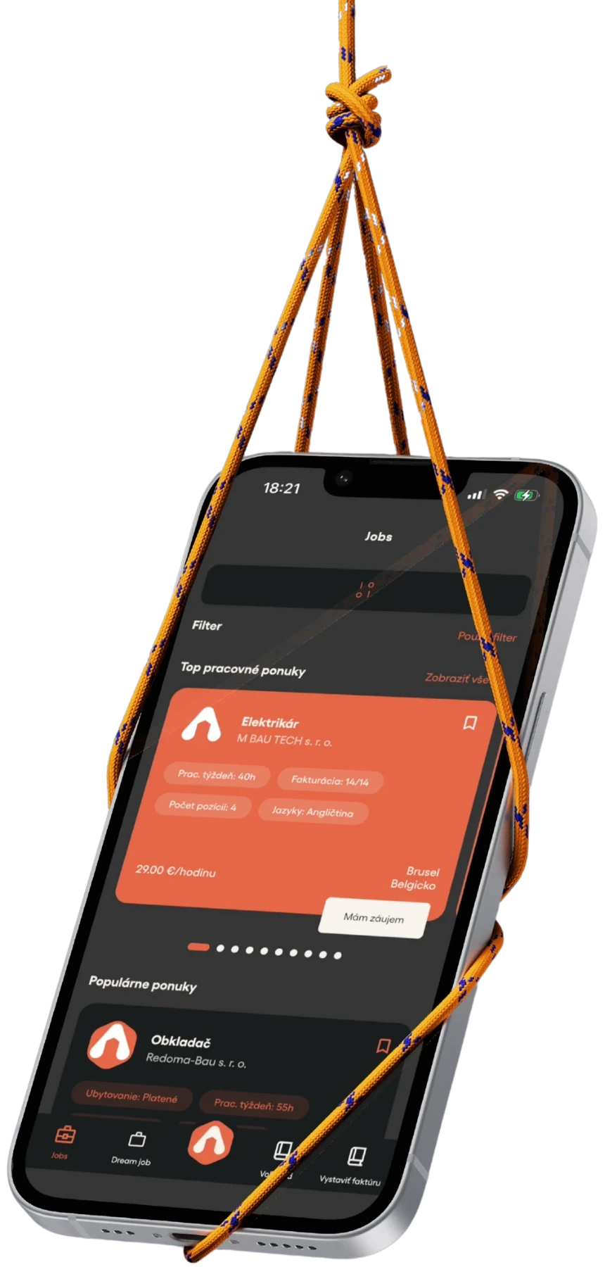 Mobilní aplikace Alogator s pracovními nabídkami